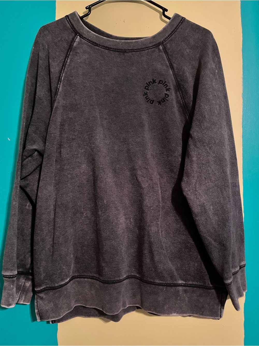 PINK Victoria's Secret Distressed Charcoal Gray Crewneck Sweatshirt